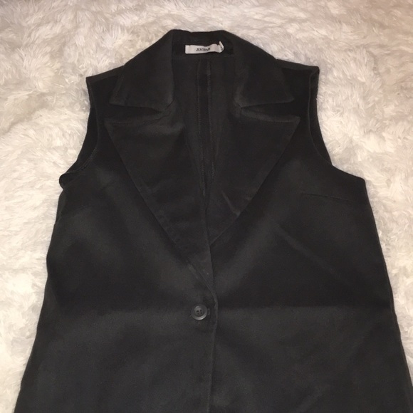 Long, suede, single button vest - Picture 2 of 4
